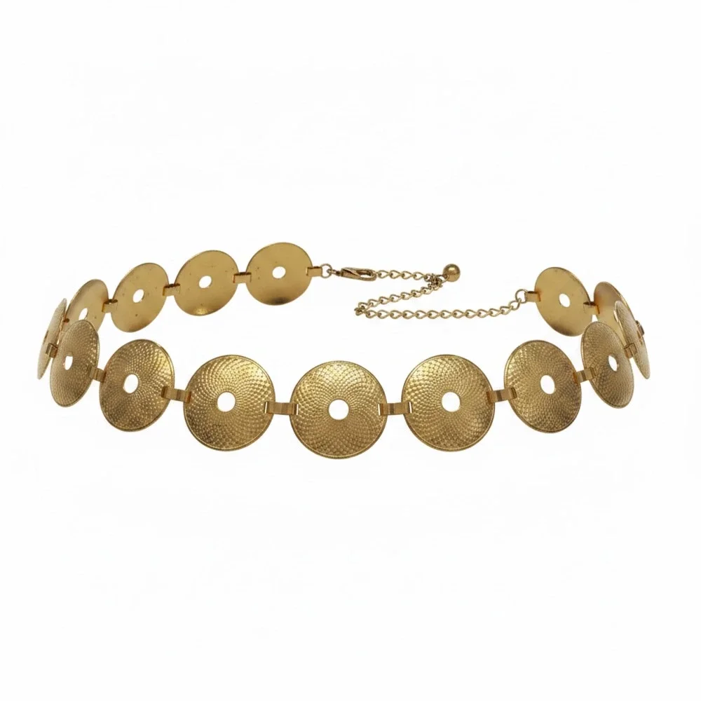 Trendy Textures Disc Chain Belt Gold Tone Metal